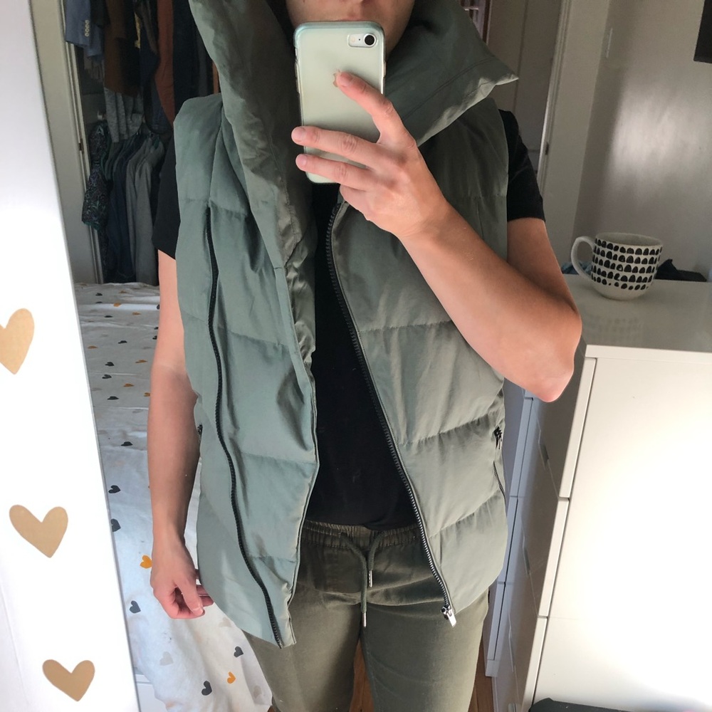 Lucy matte sage green puffer vest with oblique zipper